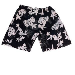 Men’s Black & White lined Tropical Swim Trunks – Size Medium – NWT